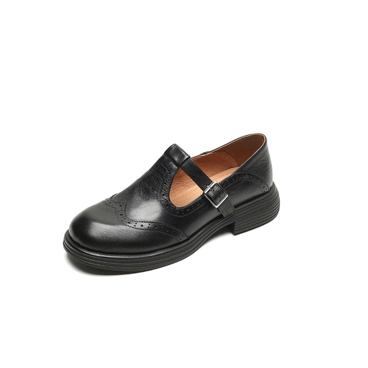 Women's Vintage Brogue Buckle-Strap Mary Jane Shoes - Black