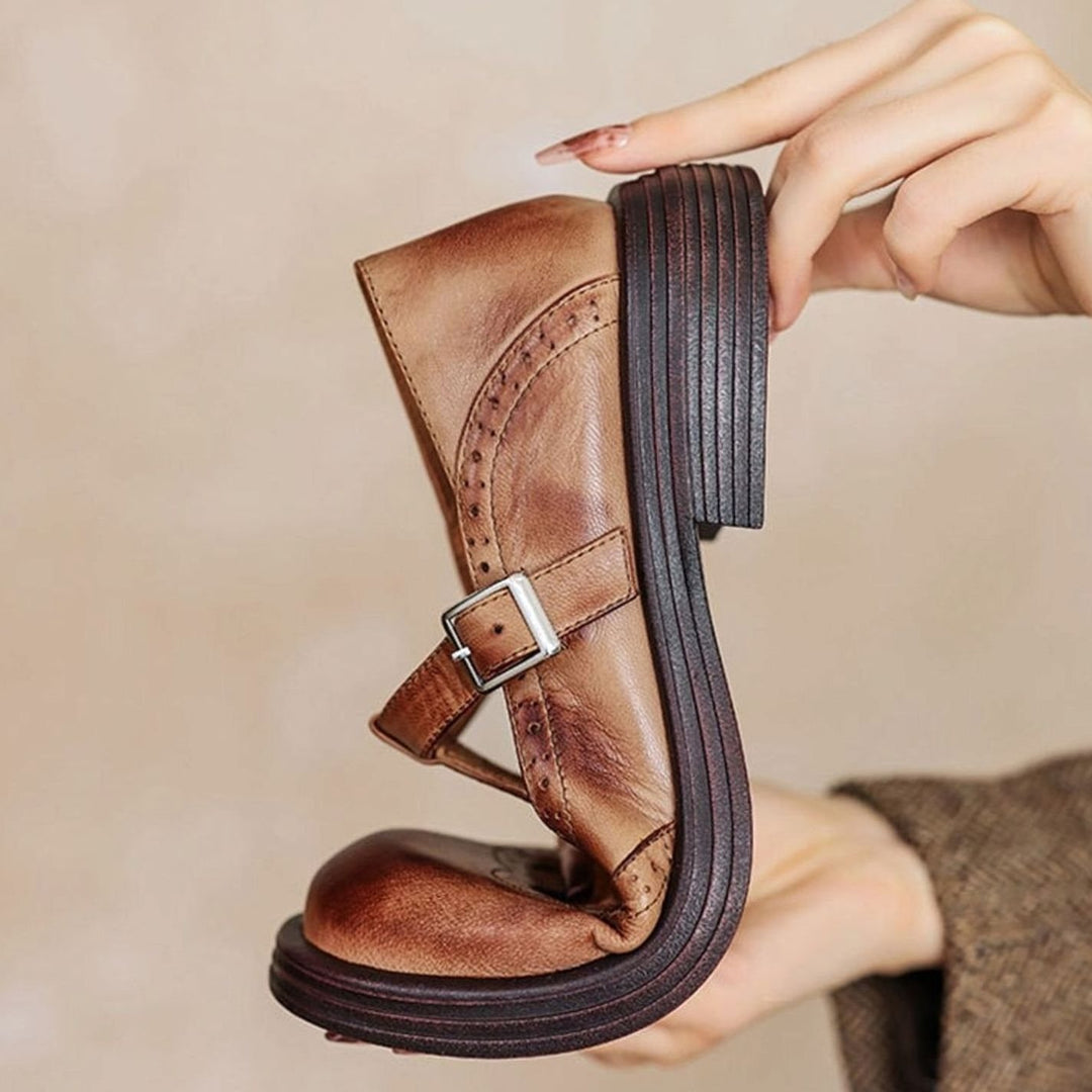 Women's Vintage Brogue Buckle-Strap Mary Jane Shoes