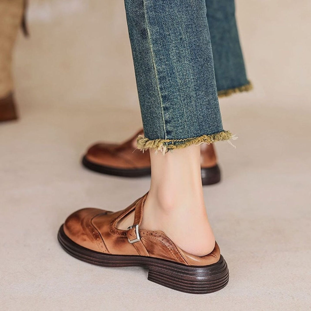 Women's Vintage Brogue Buckle-Strap Mary Jane Shoes