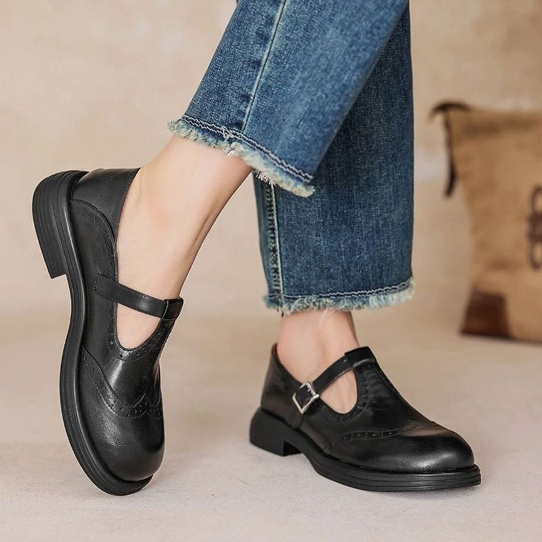 Women's Vintage Brogue Buckle-Strap Mary Jane Shoes