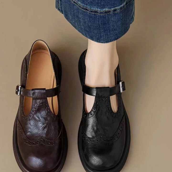 Women's Vintage Brogue Leather T-Strap Mary Jane Shoes