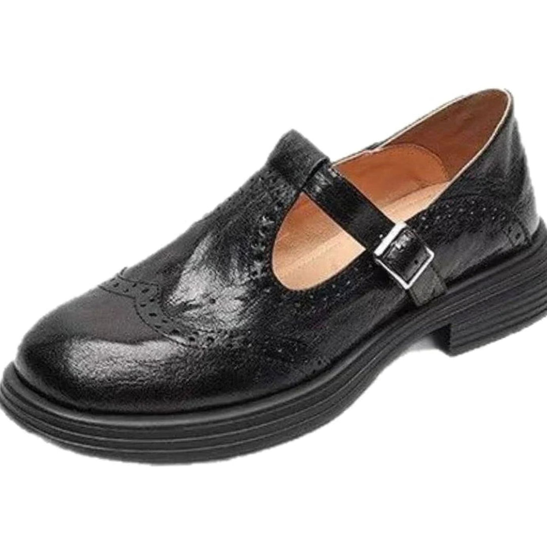 Women's Vintage Brogue Leather T-Strap Mary Jane Shoes
