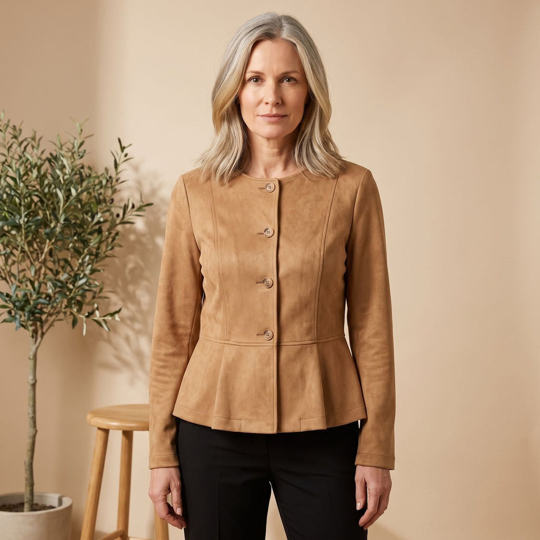 Women's Vintage Casual Suede-Look Peplum Button-Front Jacket