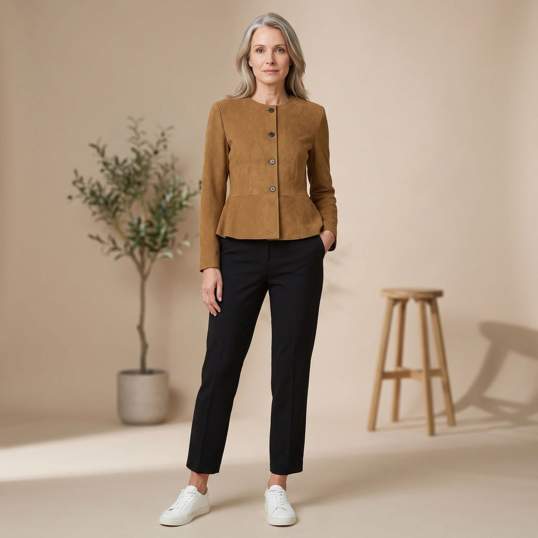 Women's Vintage Casual Suede-Look Peplum Button-Front Jacket