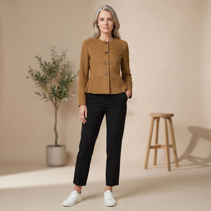 Women's Vintage Casual Suede-Look Peplum Button-Front Jacket