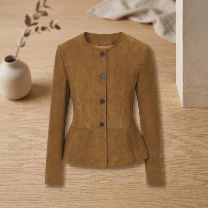 Women's Vintage Casual Suede-Look Peplum Button-Front Jacket - Brown