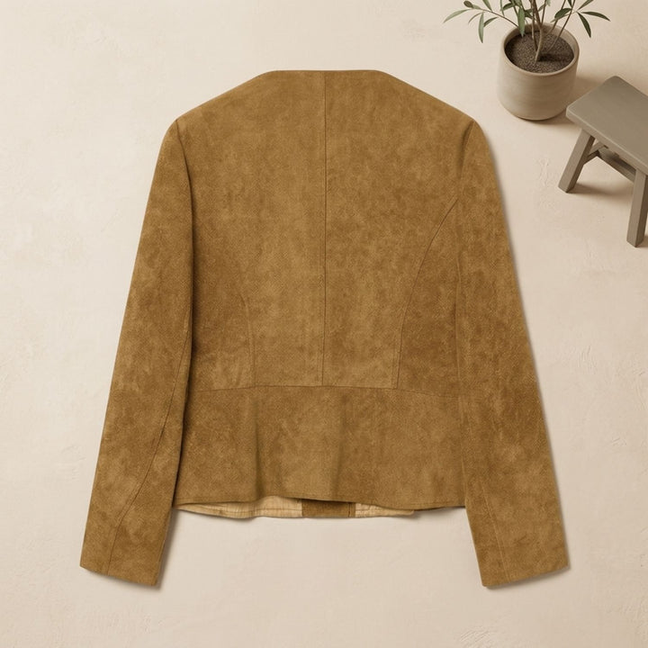 Women's Vintage Casual Suede-Look Peplum Button-Front Jacket