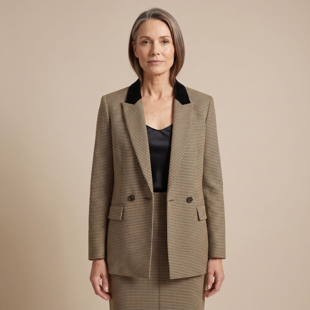 Women's Vintage Double-Breasted Houndstooth Blazer Jacket