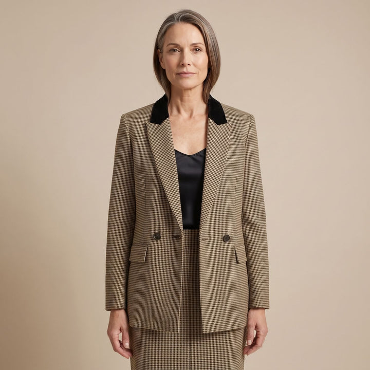 Women's Vintage Double-Breasted Houndstooth Blazer Jacket