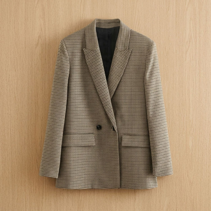 Women's Vintage Double-Breasted Houndstooth Blazer Jacket