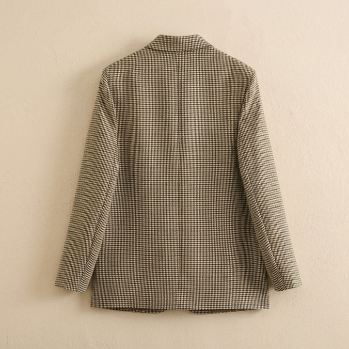 Women's Vintage Double-Breasted Houndstooth Blazer Jacket