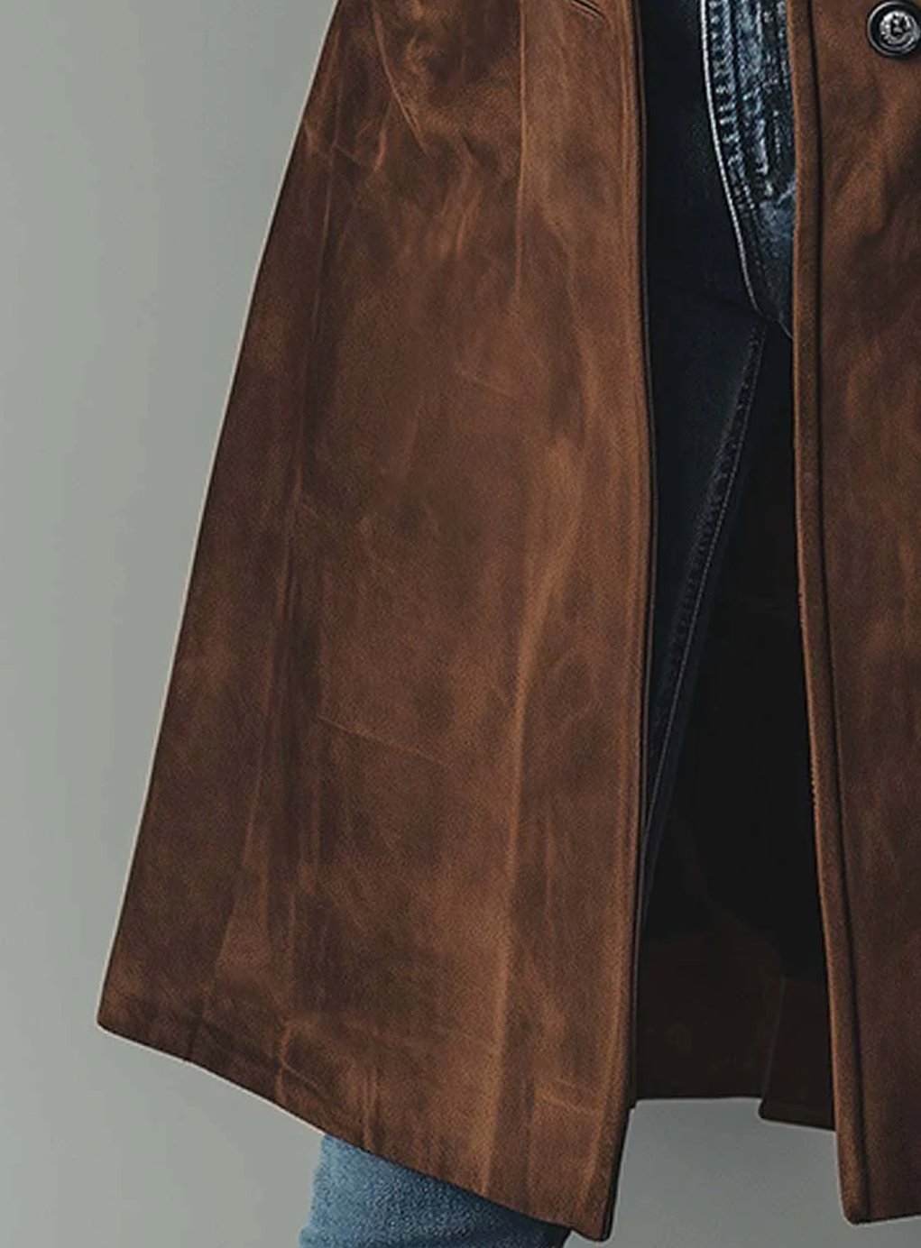 Women's Vintage Double-Breasted Suede Long Trench Coat