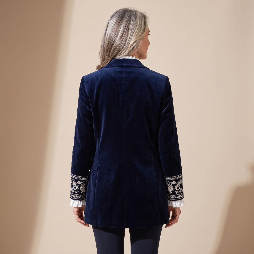 Women's Vintage Embroidered Longline Velvet Blazer Jacket