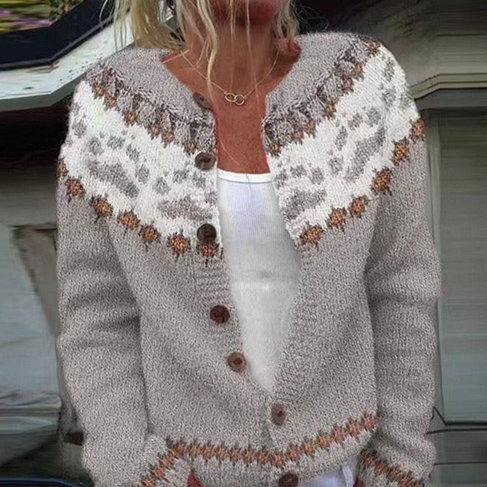 Women's Vintage Fair Isle Button-Up Knit Cardigan