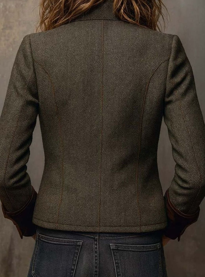 Women's Vintage Herringbone Contrast-Trim Structured Blazer Jacket