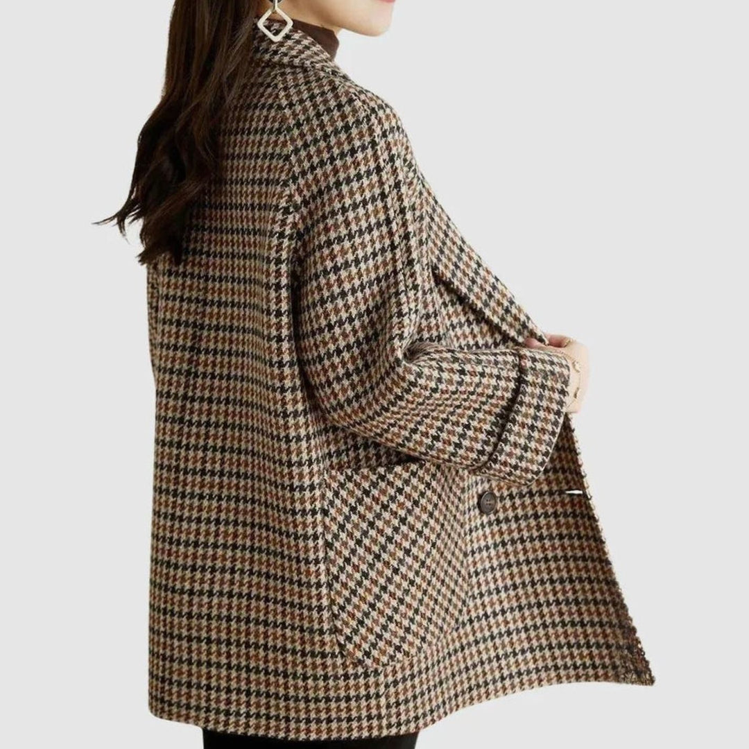Women's Vintage Houndstooth Double-Breasted Wool-Blend Blazer Coat