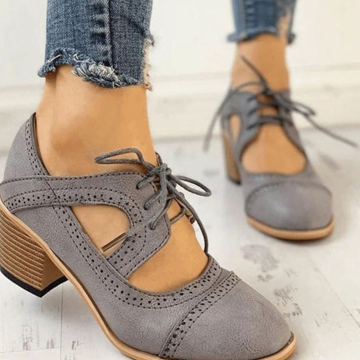 Women's Vintage Lace-Up Block-Heel T-Strap Shoes