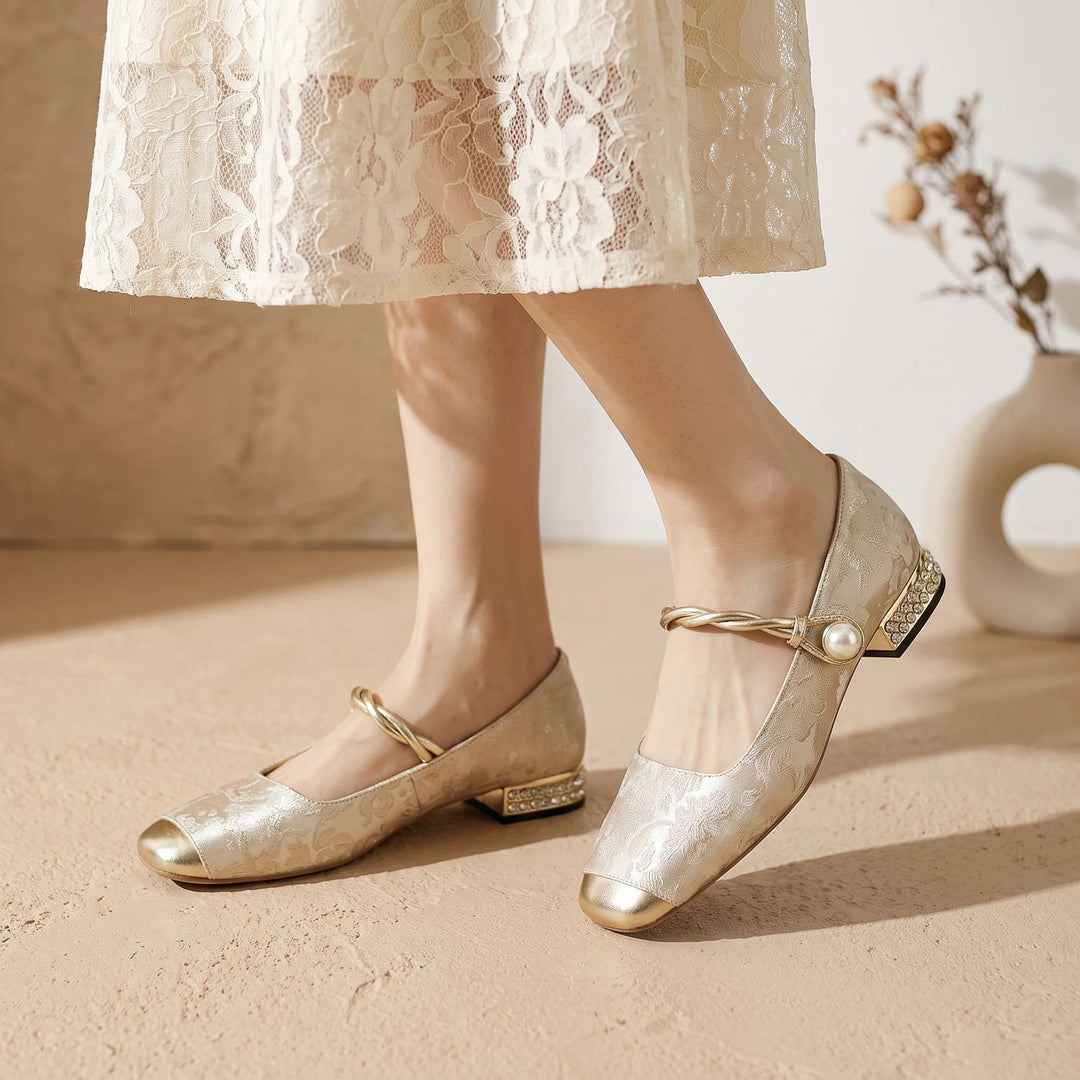 Women's Vintage Low Block-Heel Mary Jane Flats