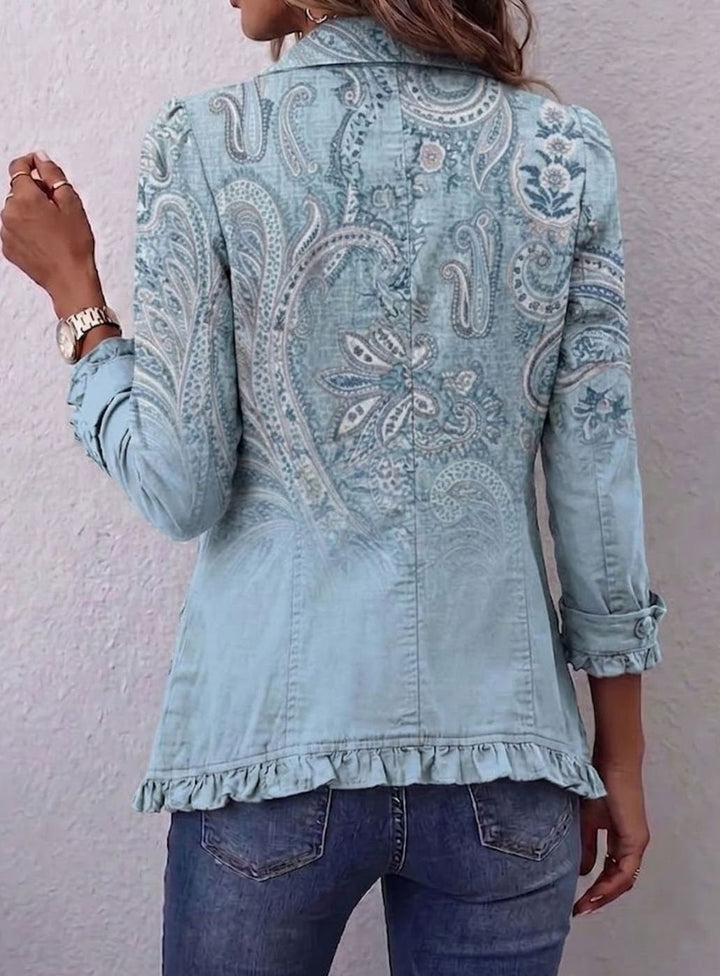 Women's Vintage Paisley Print Ruffled Button-Up Jacket