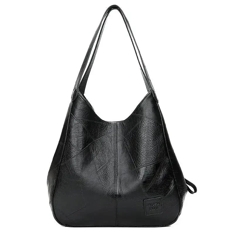 Women's Vintage Soft Leather Slouchy Hobo Shoulder Bag - Black