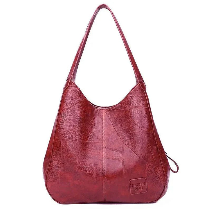 Women's Vintage Soft Leather Slouchy Hobo Shoulder Bag - Red