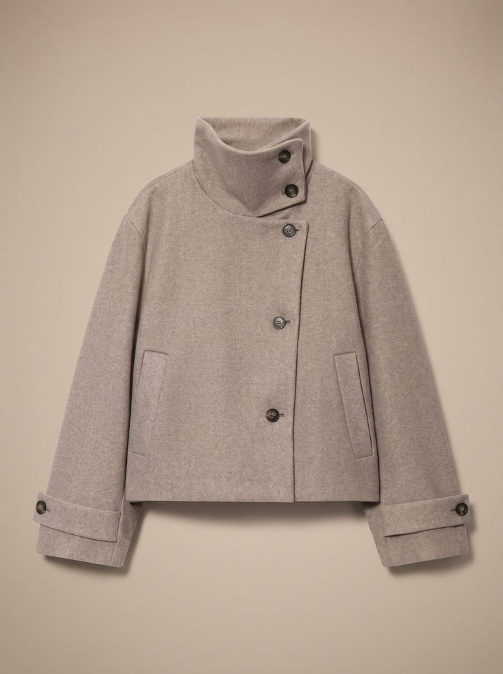 Women's Vintage Stand-Collar Wool-Blend Short Coat - Beige