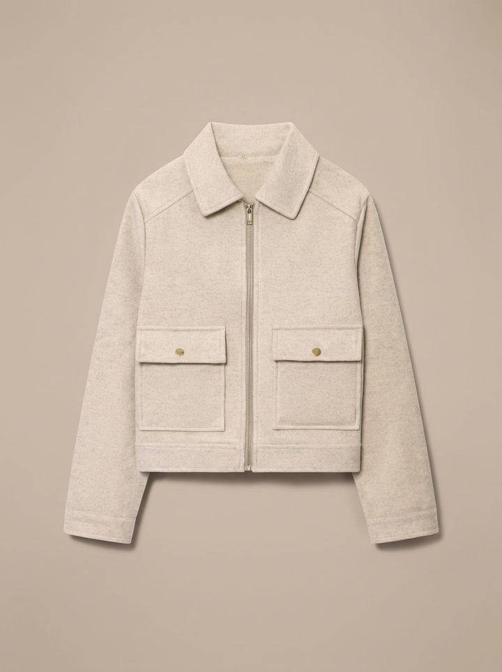 Women's Vintage Stand-Collar Wool-Blend Short Coat - Khaki
