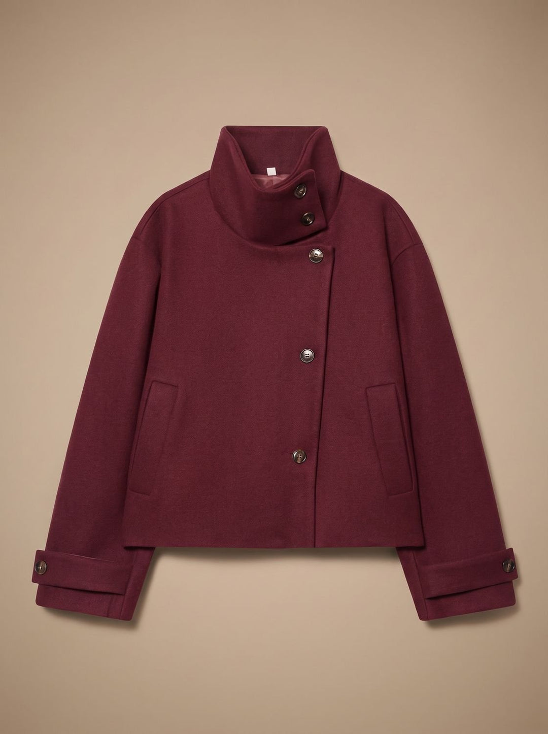 Women's Vintage Stand-Collar Wool-Blend Short Coat - Red