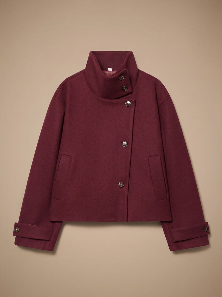 Women's Vintage Stand-Collar Wool-Blend Short Coat - Red