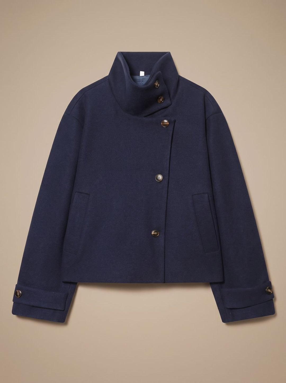 Women's Vintage Stand-Collar Wool-Blend Short Coat - Dark Blue