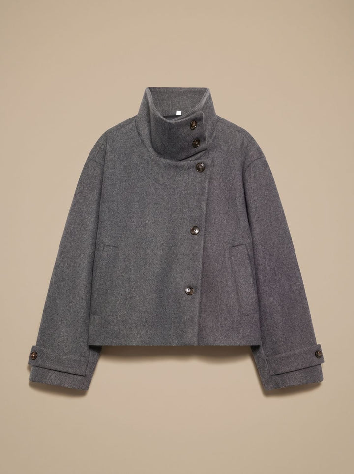 Women's Vintage Stand-Collar Wool-Blend Short Coat - Gray