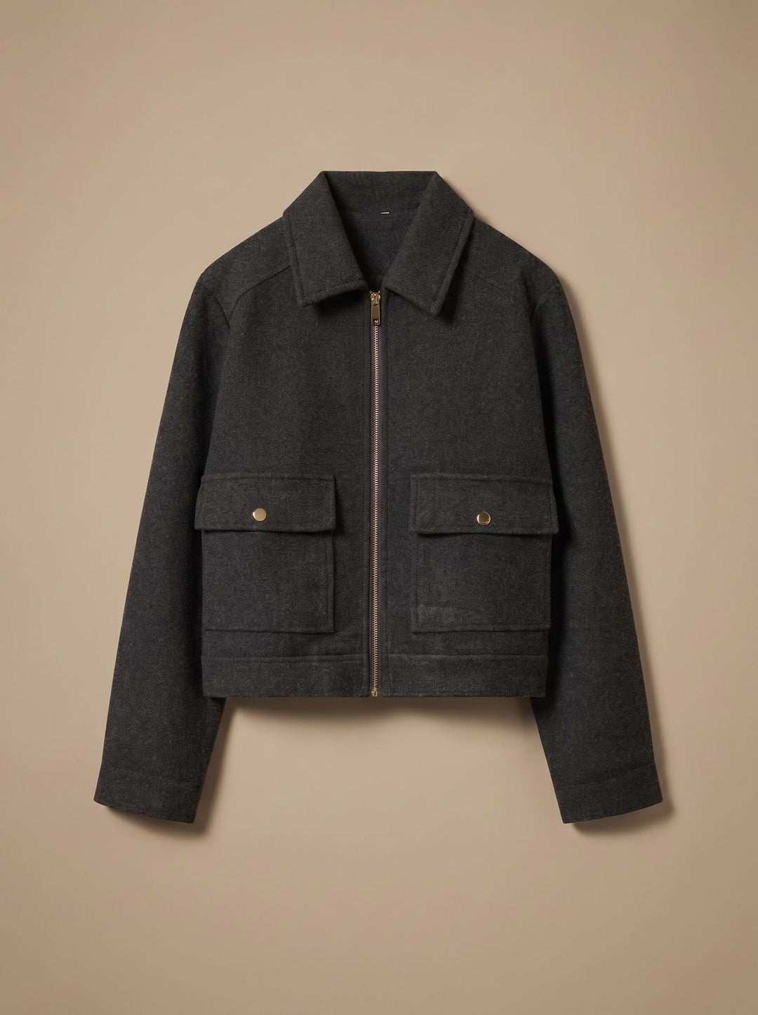 Women's Vintage Stand-Collar Wool-Blend Short Coat - Gray Black