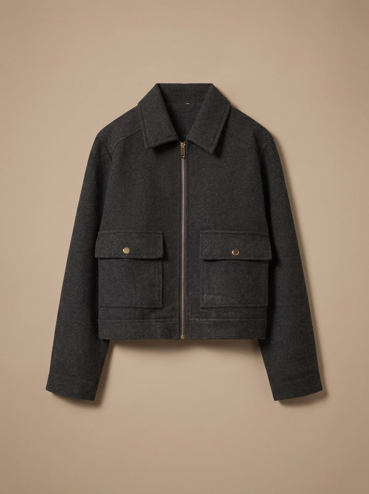 Women's Vintage Stand-Collar Wool-Blend Short Coat - Gray Black