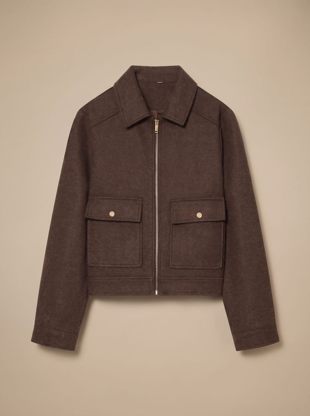 Women's Vintage Stand-Collar Wool-Blend Short Coat - Brown