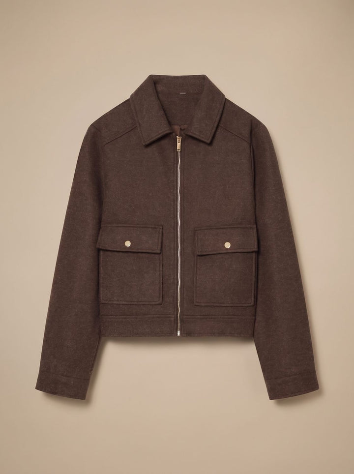 Women's Vintage Stand-Collar Wool-Blend Short Coat - Brown