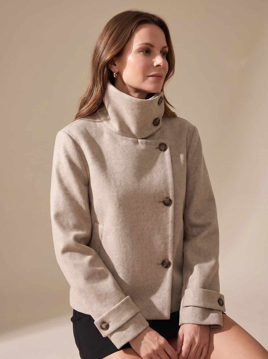 Women's Vintage Stand-Collar Wool-Blend Short Coat