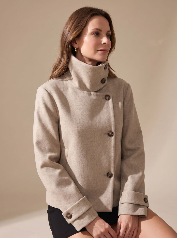 Women's Vintage Stand-Collar Wool-Blend Short Coat