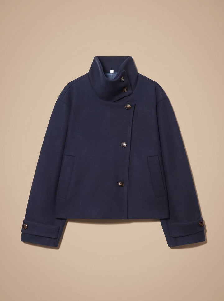 Women's Vintage Stand-Collar Wool-Blend Short Coat