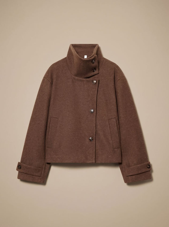 Women's Vintage Stand-Collar Wool-Blend Short Coat