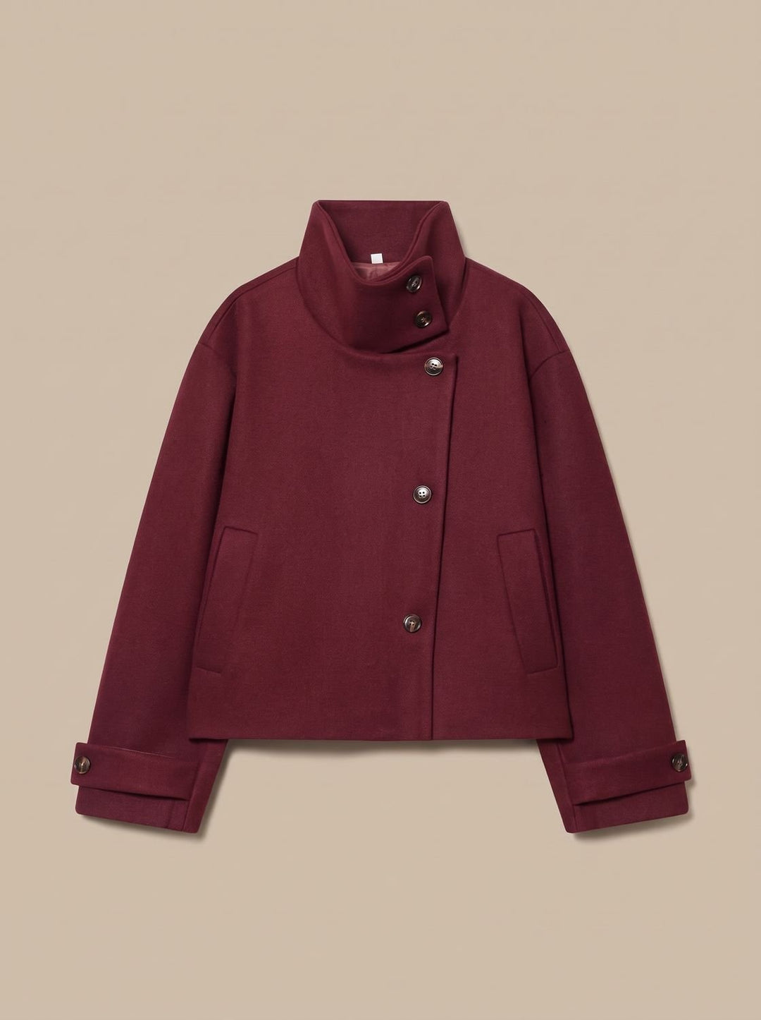 Women's Vintage Stand-Collar Wool-Blend Short Coat