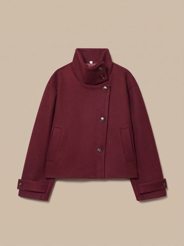 Women's Vintage Stand-Collar Wool-Blend Short Coat