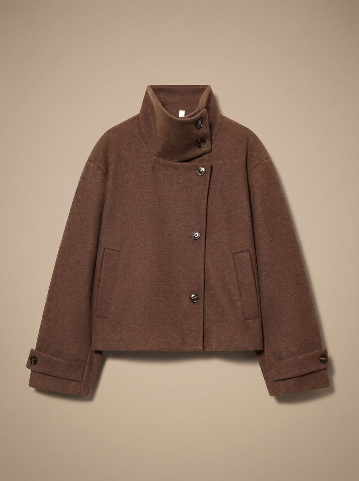 Women's Vintage Stand-Collar Wool-Blend Short Coat