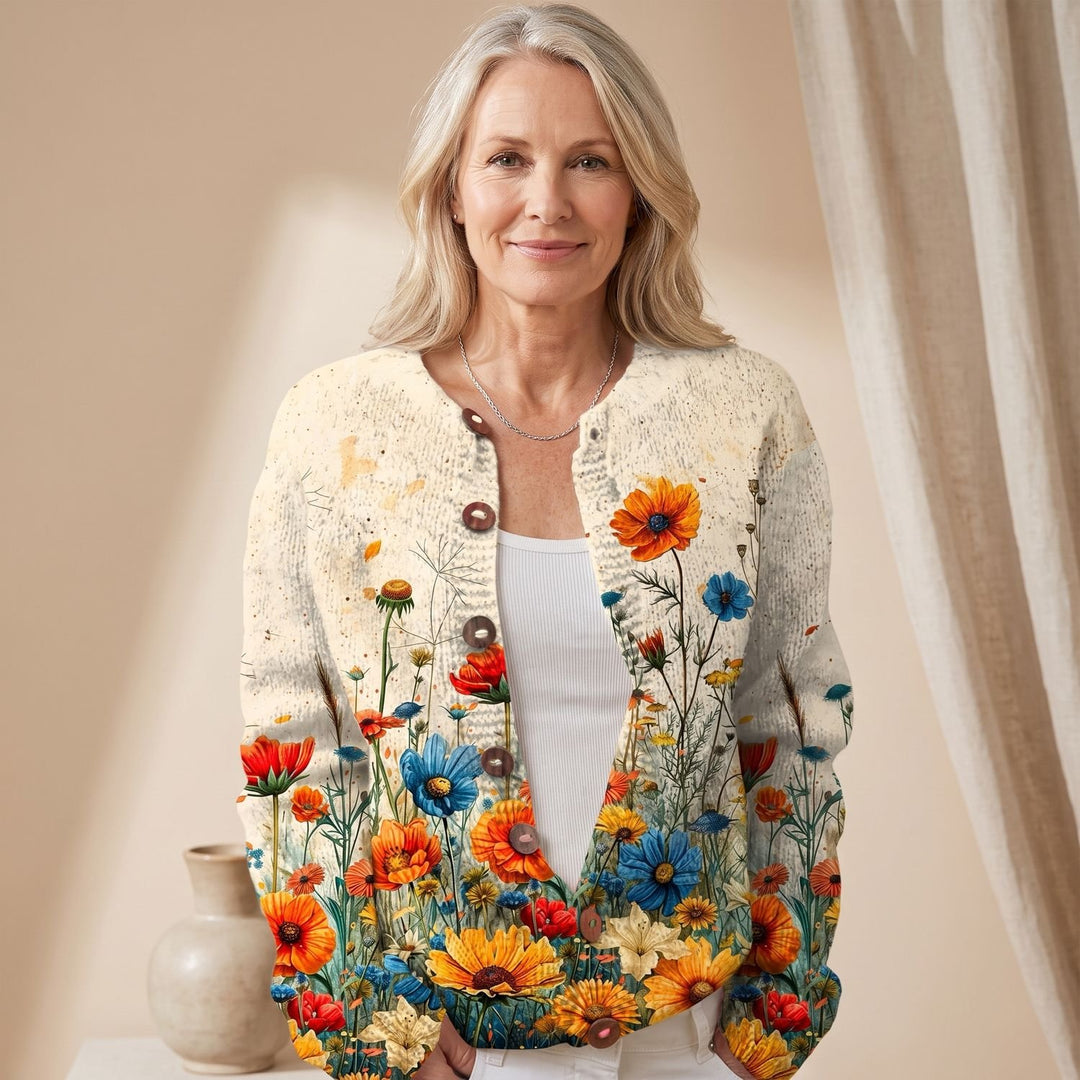 Women's Vintage Wildflower Print Open-Front Knit Cardigan
