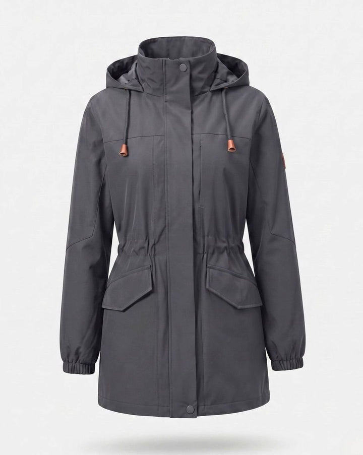 Women's Water-Resistant Hooded Drawstring Parka - Men's Military Gray