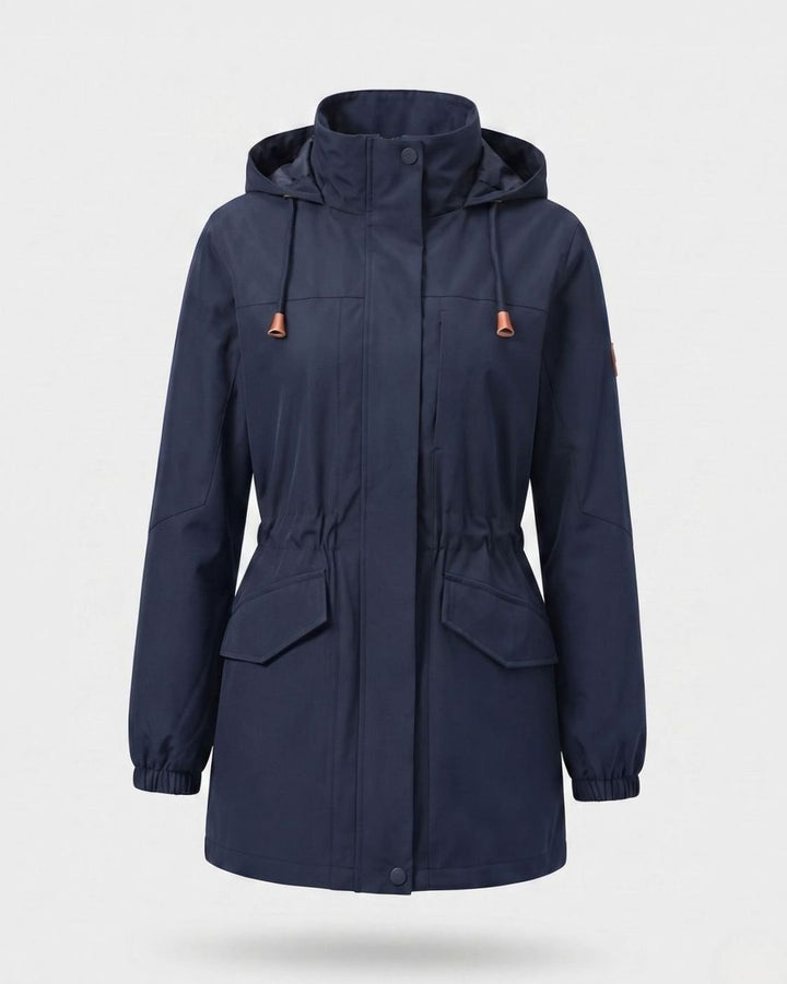 Women's Water-Resistant Hooded Drawstring Parka - Men's Dark Blue