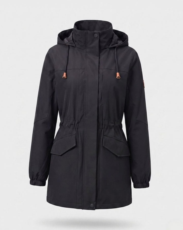 Women's Water-Resistant Hooded Drawstring Parka - Men's Black