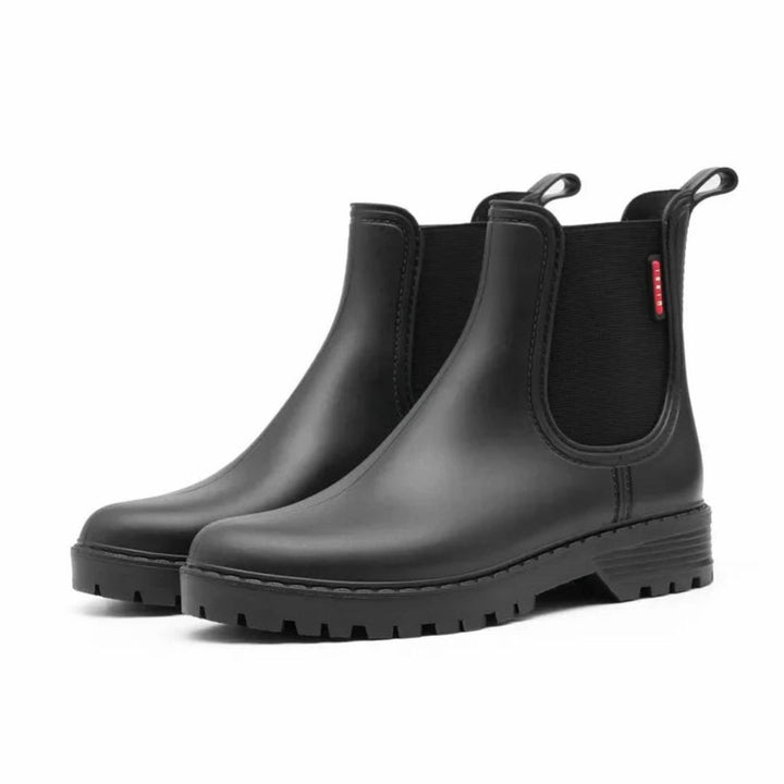 Women's Waterproof Elastic-Panel Chelsea Rain Boots - Black