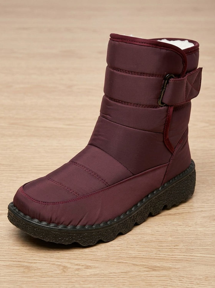Women's Waterproof Fleece-Lined Mid-Calf Winter Snow Boots - Red