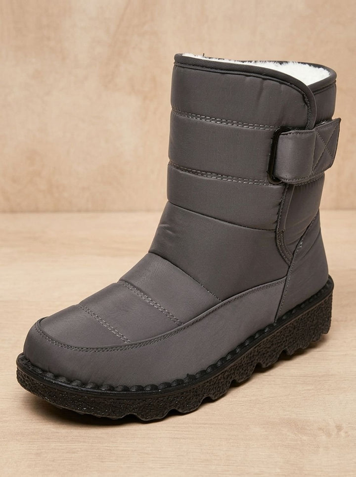 Women's Waterproof Fleece-Lined Mid-Calf Winter Snow Boots - Gray