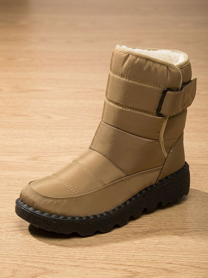Women's Waterproof Fleece-Lined Mid-Calf Winter Snow Boots - Khaki